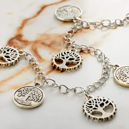 12 Pack: Silver Tree of Life Metal Beads, 15mm by Bead Landing™